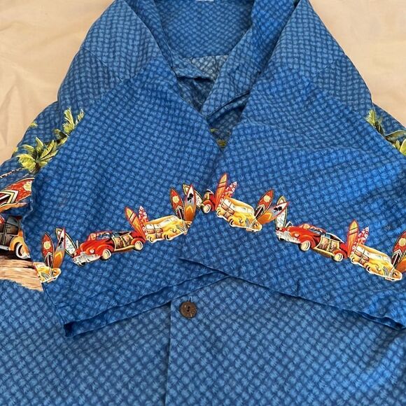 Old cars surfboards & palm trees what a groovy shirt size XXL seems smaller GUC - Picture 5 of 10